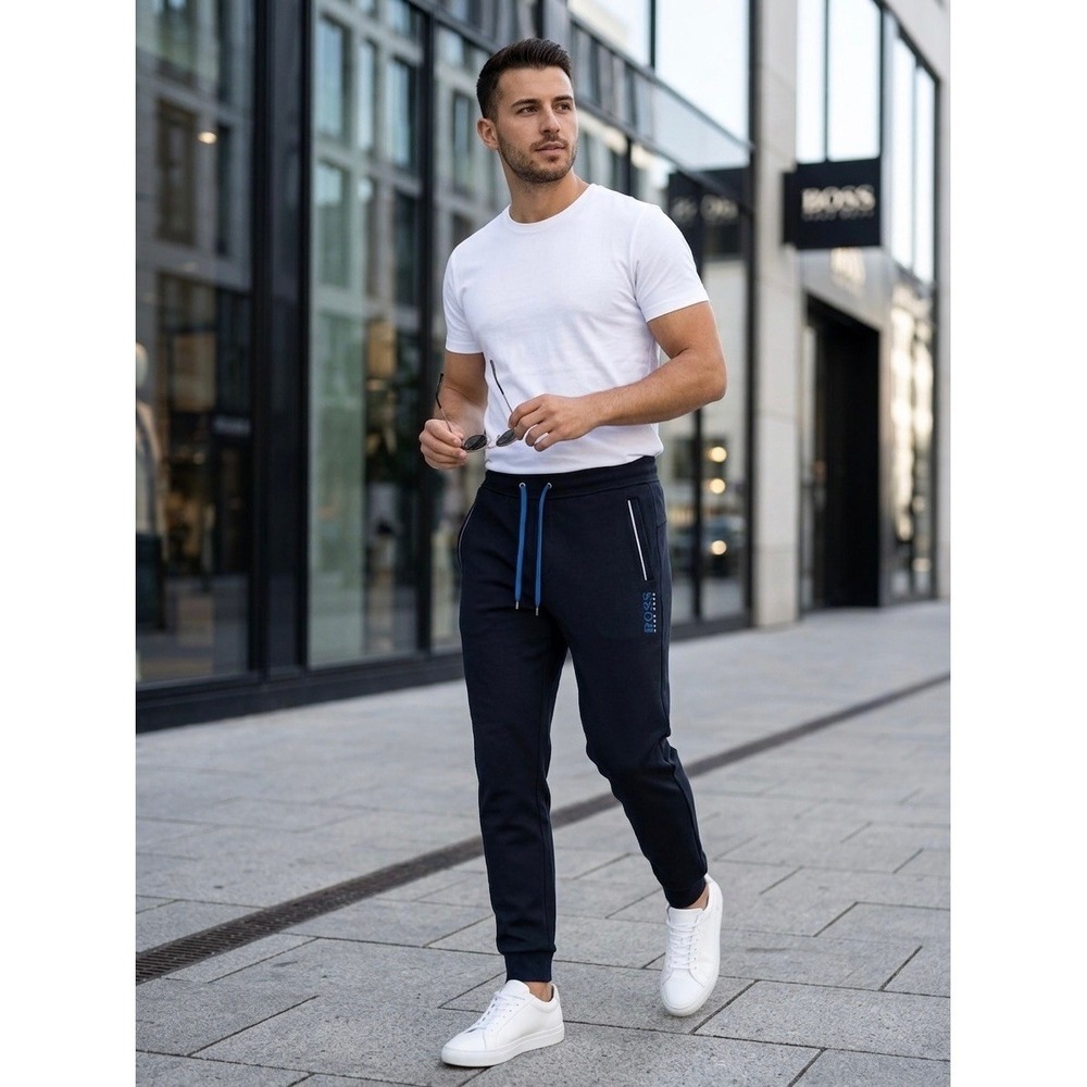 Hugo Boss Mens Navy Blue Drawstring Jogger Sweatpants XXL Logo Activewear